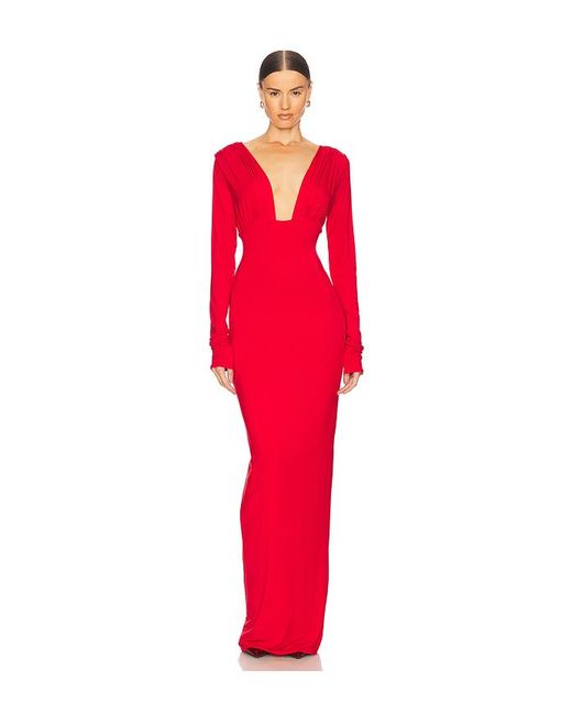 Helsa Red Jersey Deep V Maxi Dress