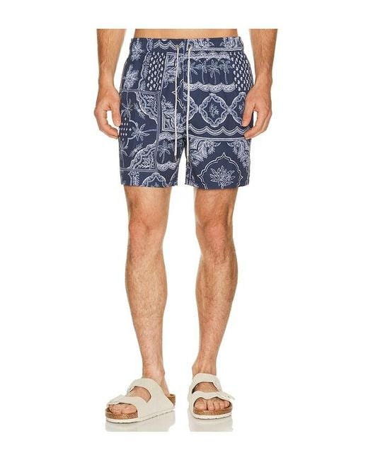 Vintage Summer Blue 4 Way Stretch Volley Swim Trunk for men