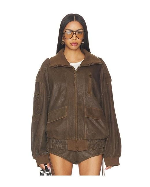 Spell Brown Fontaine Leather Bomber Jacket