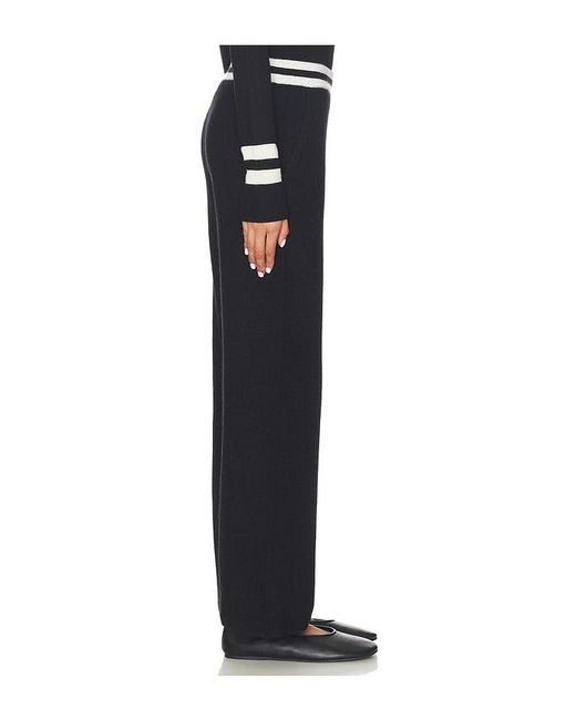 White + Warren Black Cashmere Striped Wide Leg Pant