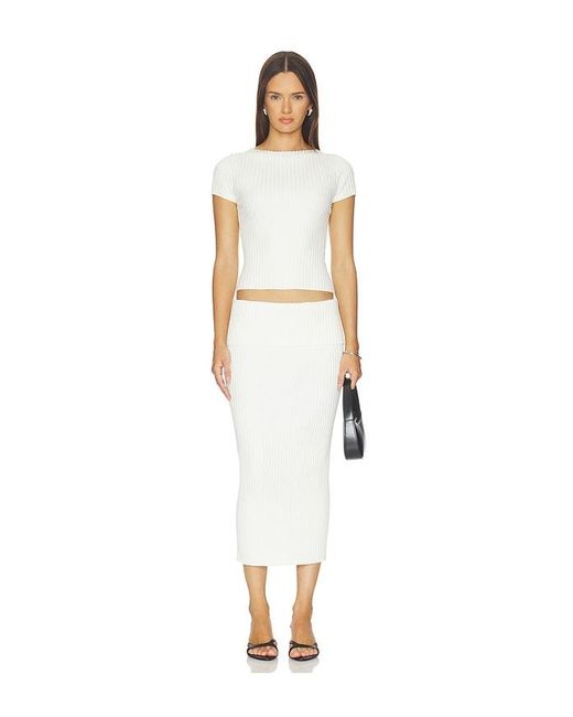 L'academie White 'Academie Jordin Foldover Rib Midi Skirt