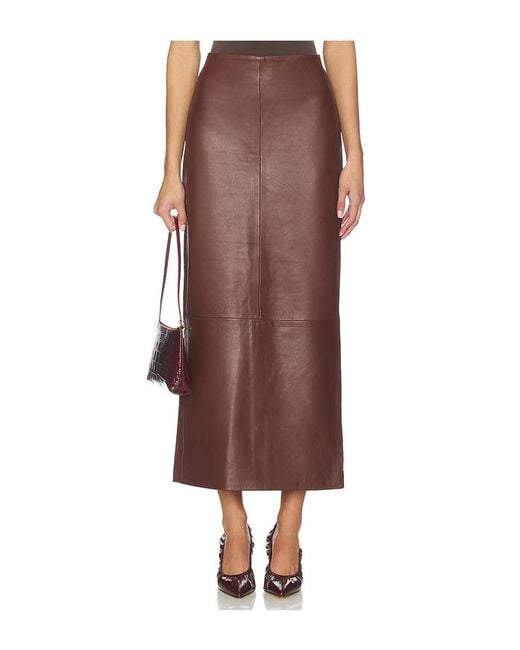 St. Agni Brown Leather Column Skirt