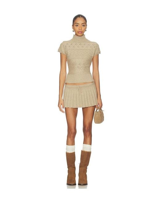 GUIZIO Natural Cable Knit Mini Skirt