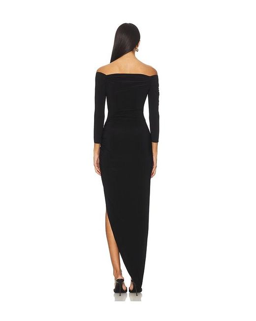 Norma Kamali Black Off Shoulder Sweetheart Side Drape Gown