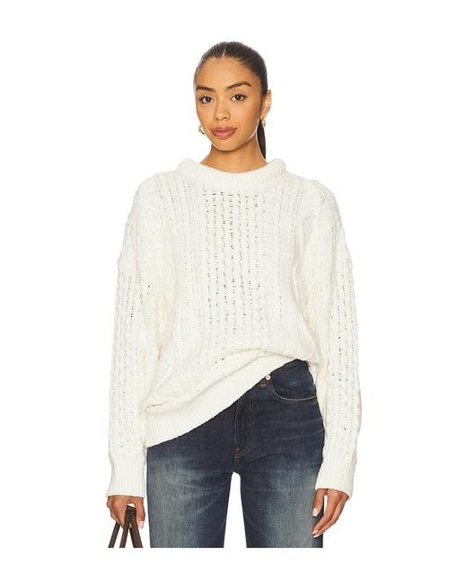 Denimist Women's White Oversized Aran Sweater