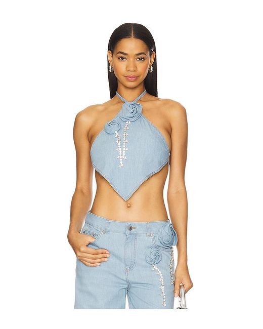 Area Blue Crystal Rosette Handkerchief Top
