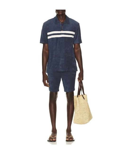 Faherty Brand Blue Cabana Towel Terry Surf Stripe Polo for men