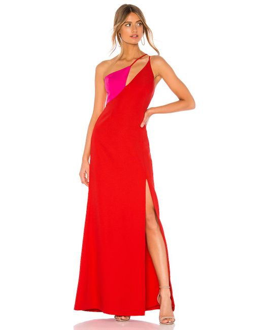 BCBGMAXAZRIA Red Cut Out Colorblock Gown
