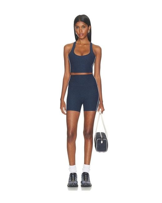 Beyond Yoga Blue Spacedye Racerback Contrast Piping Tank Top