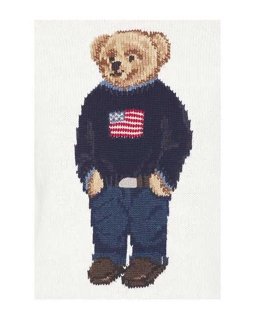 Polo Ralph Lauren White Linen Bear Sweater Long Sleeve Pullover