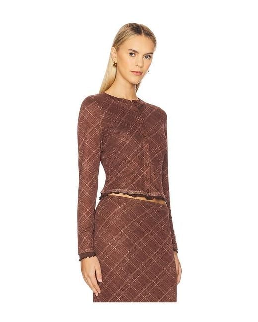 Line & Dot Brown Richard Plaid Button Down Top