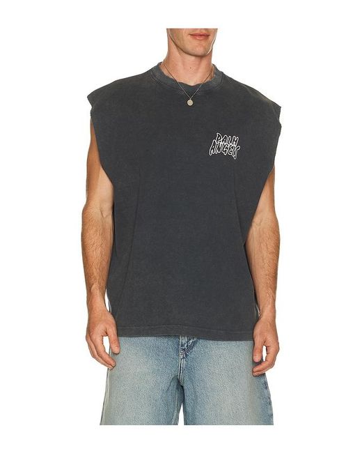 Palm Angels Black Palm Leaf Distressed Tank for men