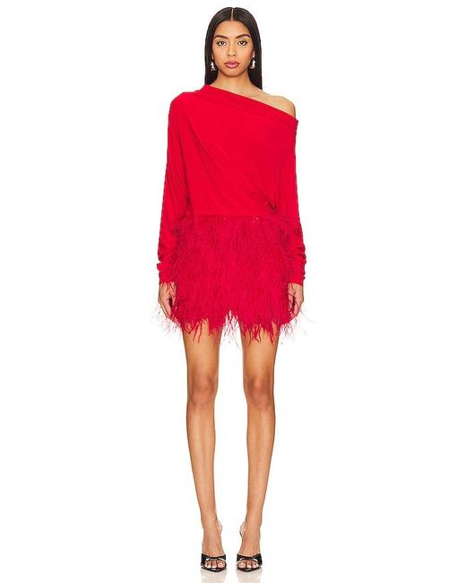 Norma Kamali Red Feather All In One Mini Dress