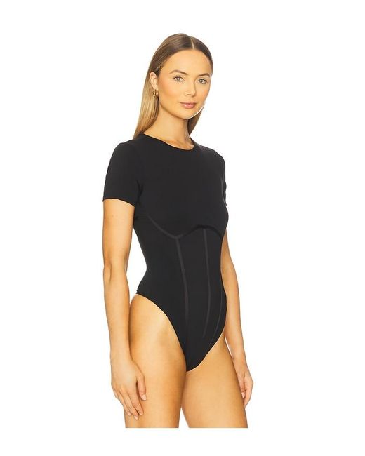 GOOD AMERICAN Black Weightless Scuba Corset Bodysuit