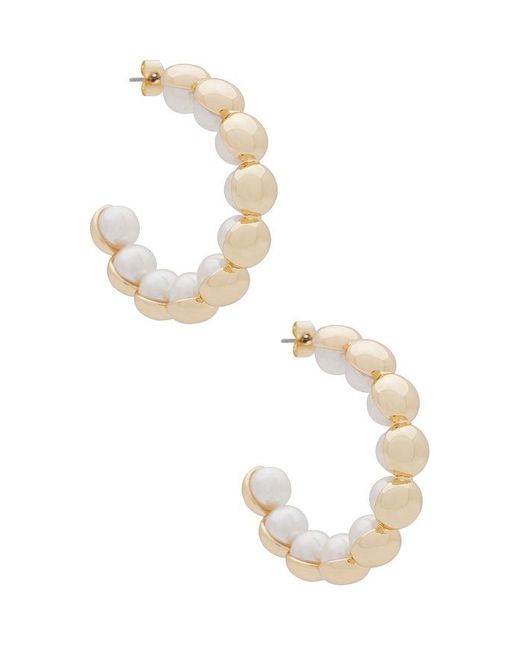 Ettika White Pearl Inlay Gold Hoop Earrings