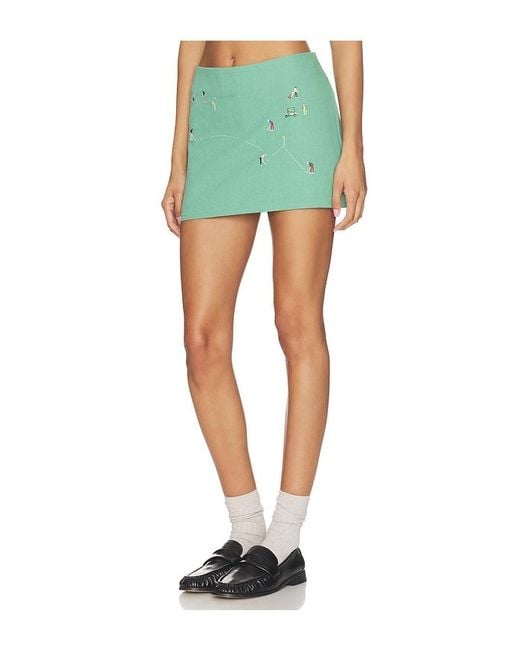 YELLOW THE LABEL Green Golf Scene Linen Skort