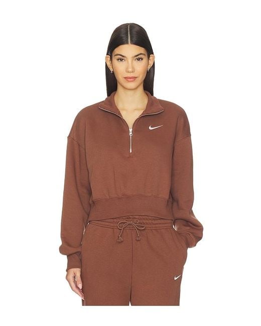 Nike Brown Phoenix Fleece Crop Quarter Zip Sweatshirt