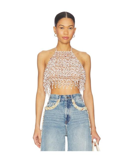 PATBO Blue Pearl Dust Embroidery Halterneck Top