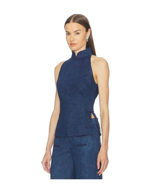 SAU LEE Blue Ezra Denim Top