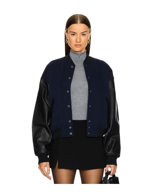 Polo Ralph Lauren Blue Leather-Sleeve Bomber Jacket