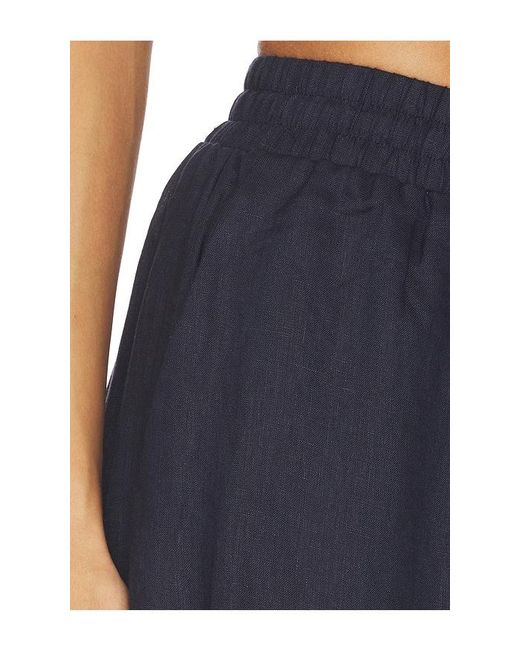 Susana Monaco Blue Solid Linen Wide Leg Elastic Pant