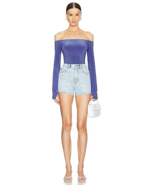 Norma Kamali Blue Long Sleeve Off Shoulder Top