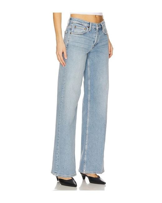 Re/done Blue Mid Rise Wide Leg Jeans
