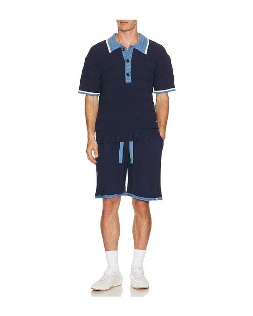 Scotch & Soda Blue Structured Knitted Loose Fit Polo for men