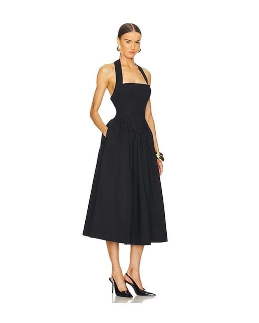 Helsa Black Faille Halter Midi Dress