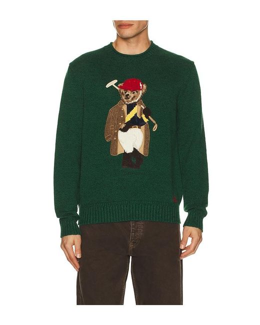Polo Ralph Lauren Green Long Sleeve Cotton Linen Society Bear Rollneck Sweater for men