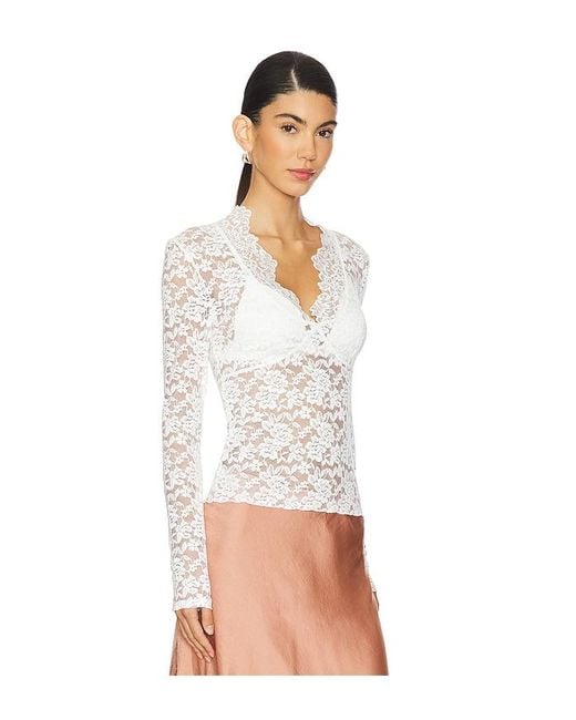 Free People White X Intimately Fp All Day Lace Long Sleeve Top