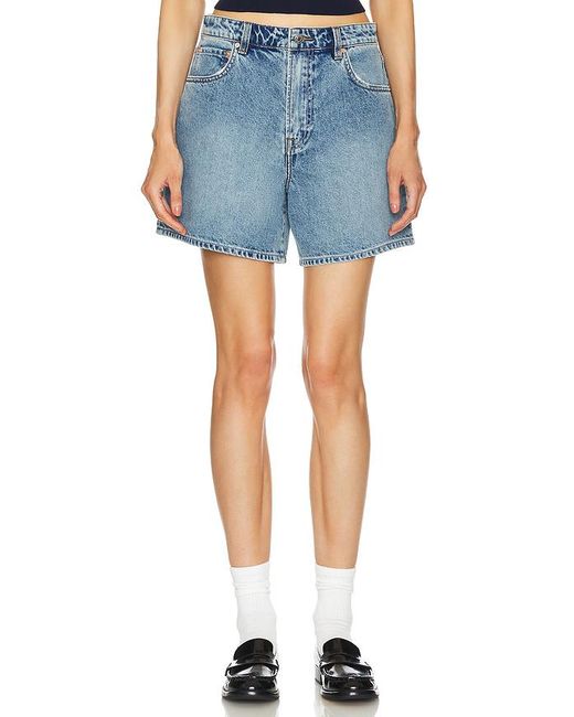 GRLFRND Blue Reggie Mid Rise Long Mom Short
