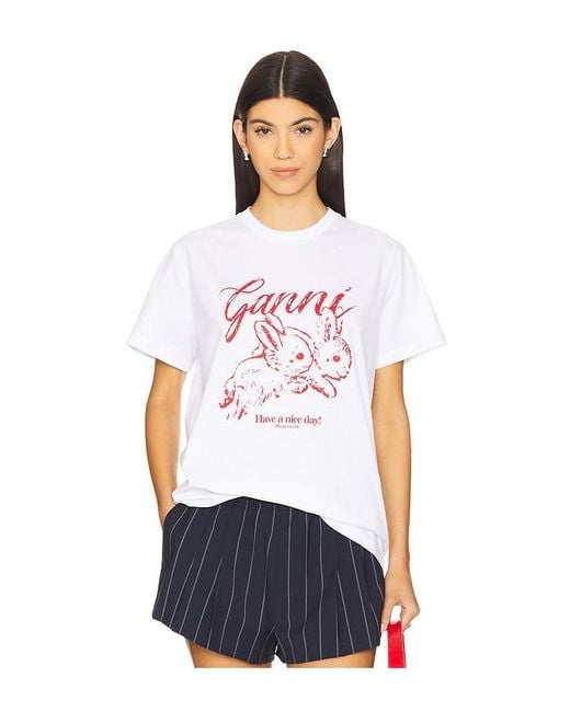 Ganni White Bunnies Relaxed T-Shirt