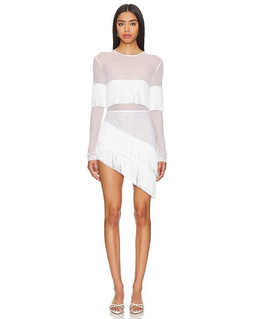 Norma Kamali White Long Sleeve Crewneck Fringe Top