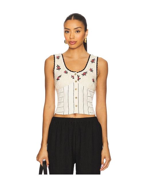 Free People Black Strick-Top Rose Bud