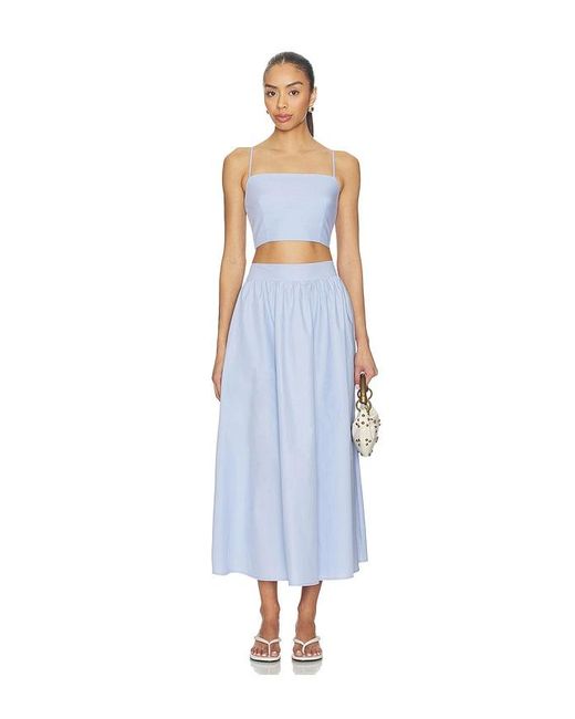 Susana Monaco Blue Poplin Smocking Back String Top