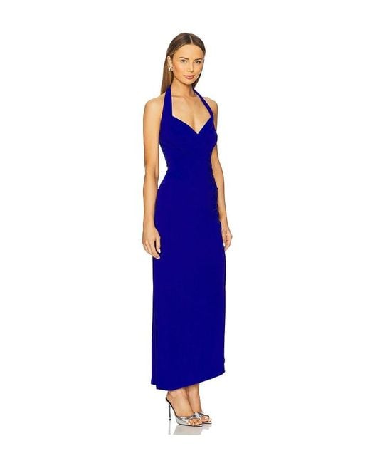 Norma Kamali Blue X Revolve Halter Sweetheart Side Drape Gown