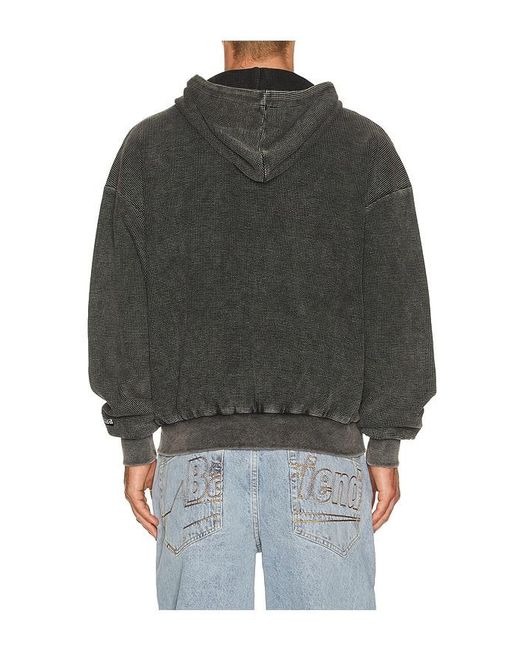 Badfriend Black Waffle Knit Full Zip Hoodie for men