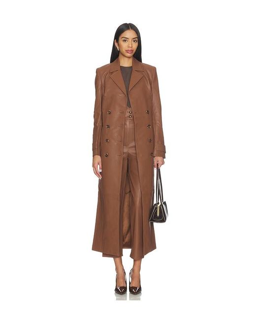 Bardot Brown Faux Leather Longline Coat