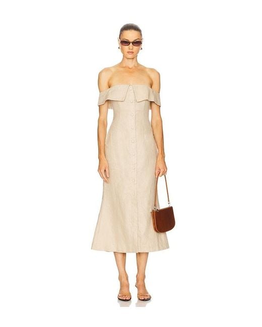 Camila Coelho White Harlow Linen Midi Dress
