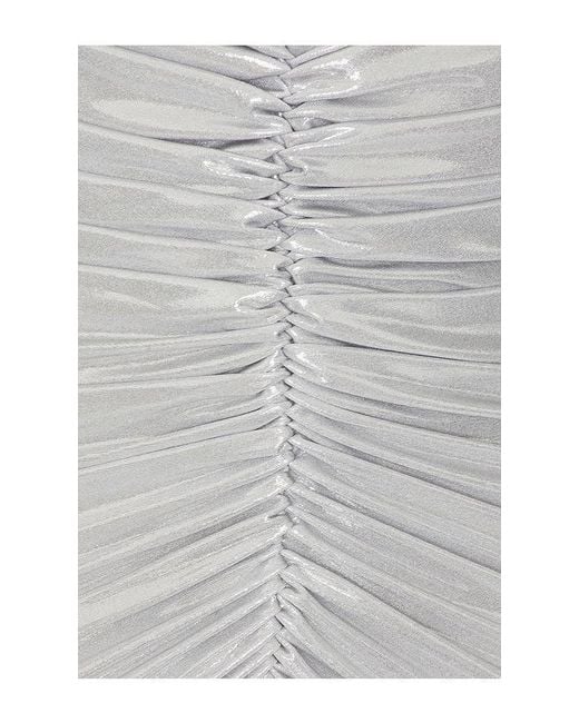 Norma Kamali White Long Sleeve V Neck Shirred Front Flared Gown