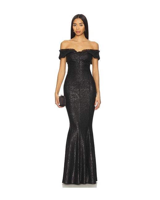Norma Kamali Black Double Drop Shoulder Grace Fishtail Gown