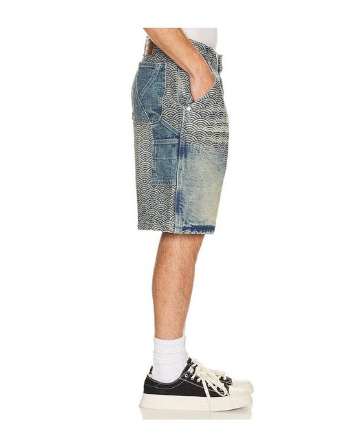 Ryoko Rain Gray Seigaiha Denim Shorts for men