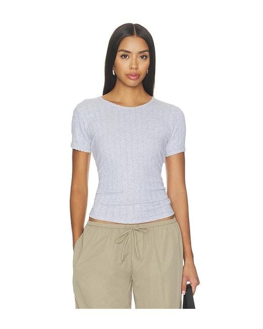 Leset White Pointelle Slim Fit Tee