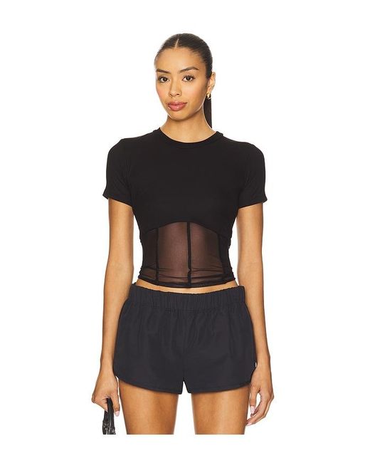 Michael Lauren Black Ember Rib Mesh Corset Tee