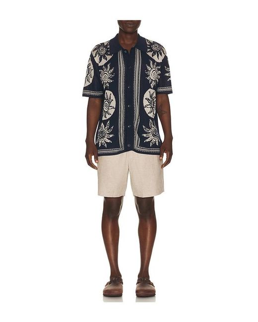 Scotch & Soda Blue Knitted Jacquard Short Sleeve Shirt for men