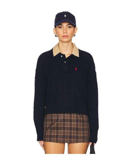 Camisa Polo De Lana Y Cachemira Con Patrón De Cable. En Color Azul Marino Talla En Polo Ralph Lauren de color Blue