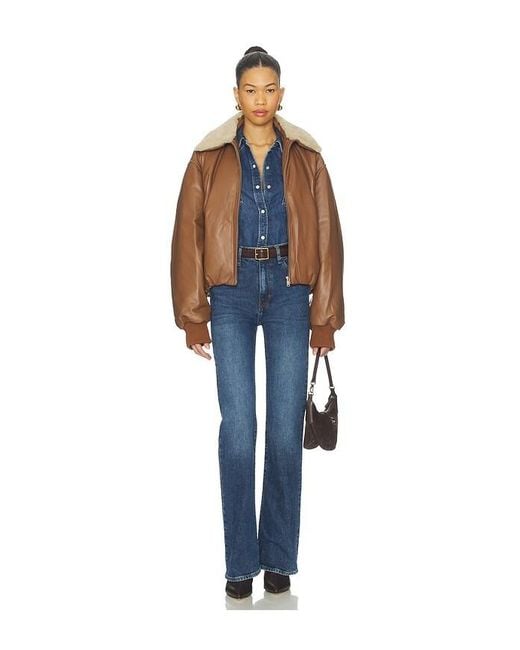 AEXAE Blue Leather Bomber Jacket