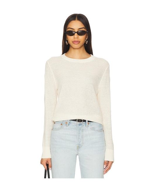 Enza Costa White Linen Open Knit Crewneck Sweater