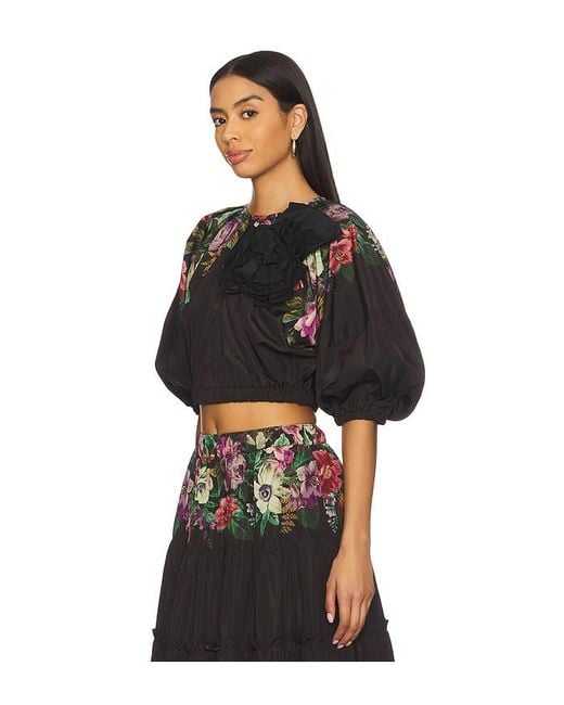 Sea Black Viktoria Print Bubble Cropped Top